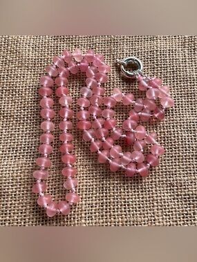 Pink Quartz Watermelon Stone Matte Knotted Handmade In Style Long Beads